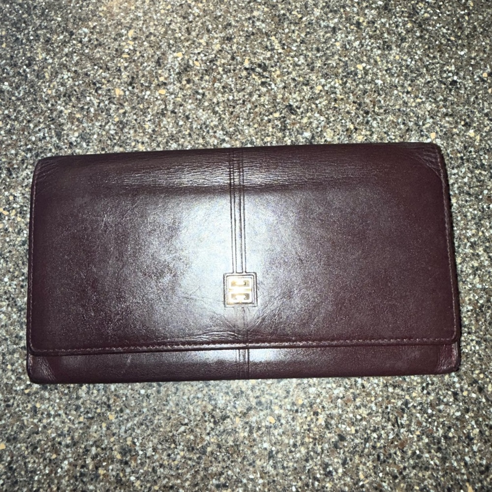 Vintage Givenchy Brown Leather Long Wallet with Logo Hardware